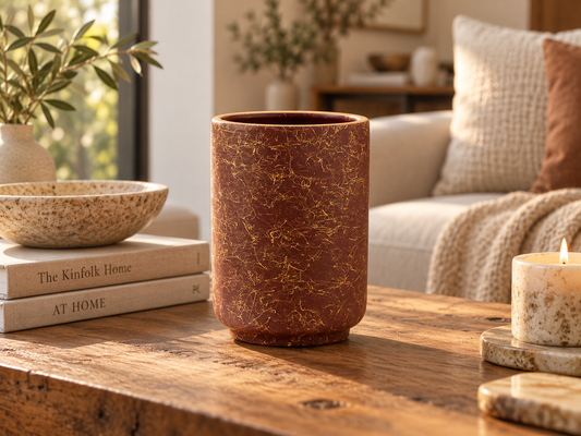 Gilded Lines — Ribbed Ceramic Vase