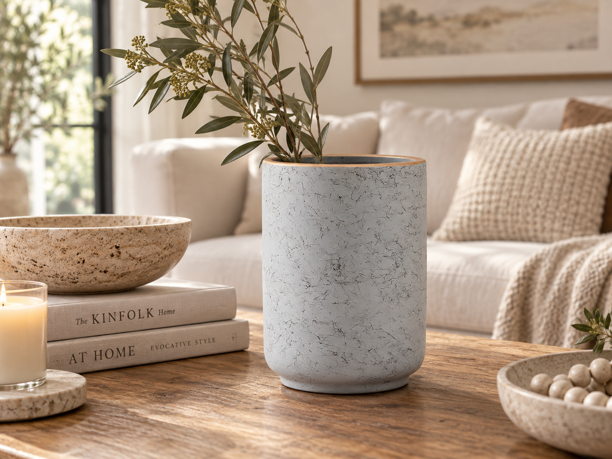 Handcrafted Soft Gray Ceramic Vase with Fine Organic Texture