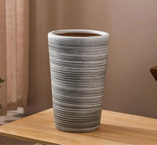 Handcrafted Textured Ceramic Vase in Weathered White & Charcoal Gray